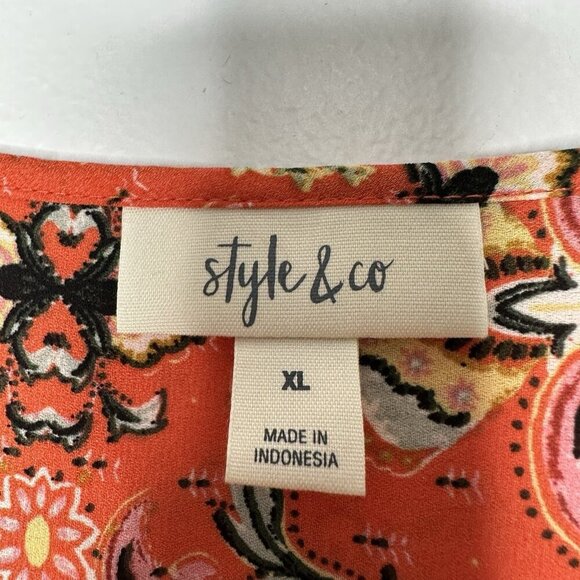 Style Co Sleeveless Top Size XL Floral Orange Button Front Scoop Neck Boho Hi Lo - Picture 3 of 7